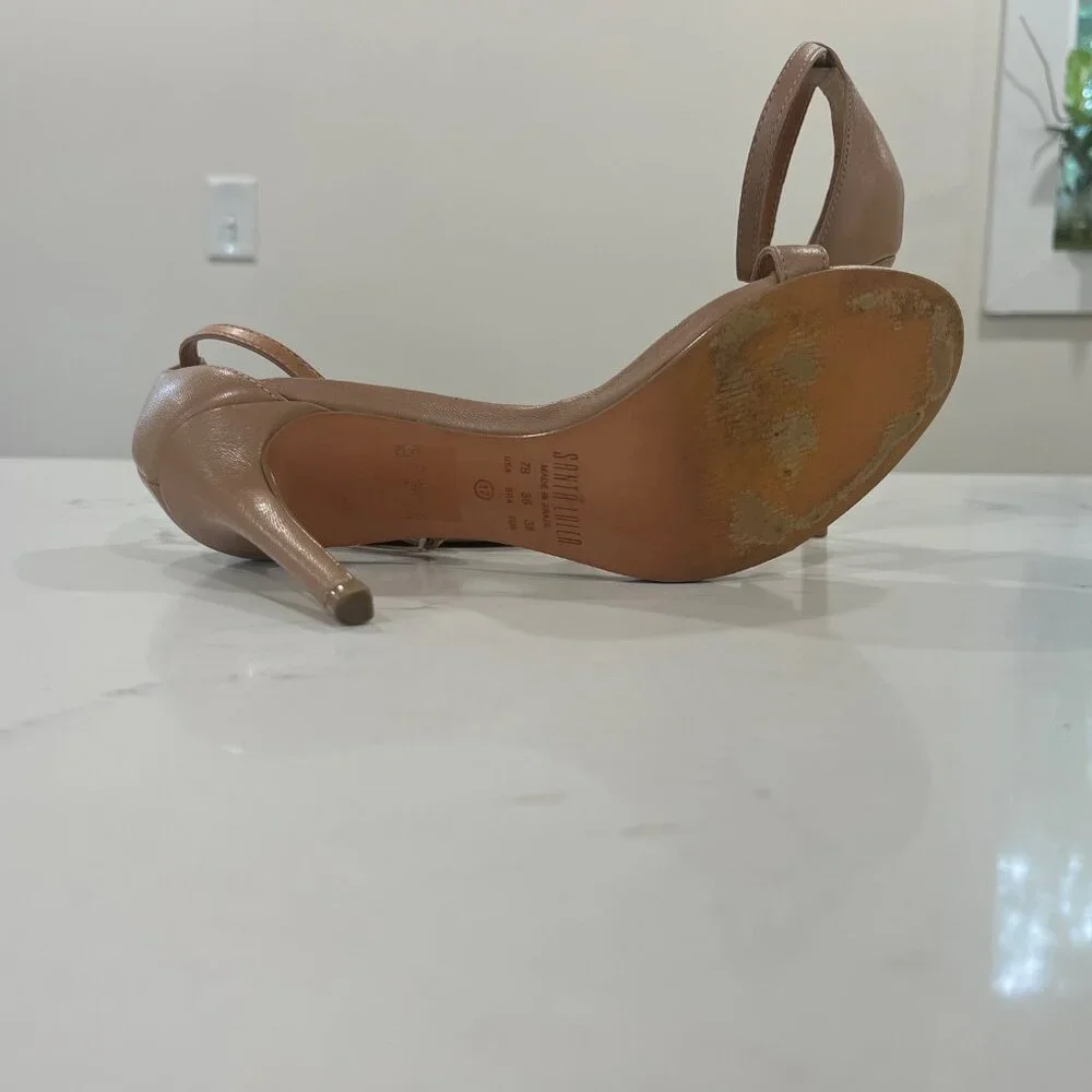 Minimalist Tan Ankle-Strap Stiletto Heels